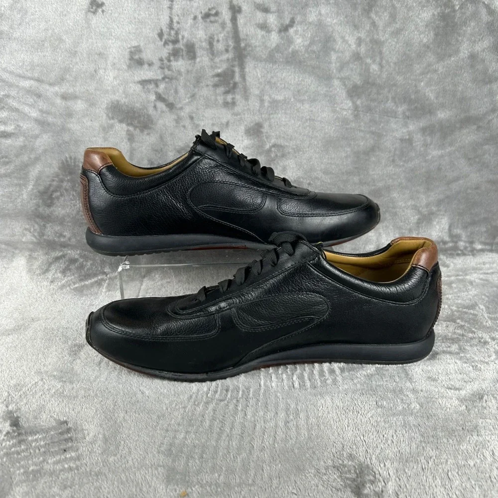 I.Travel Black Brown Leather Sneakers Mens 44EU Low Top Lace Up APM4301B
